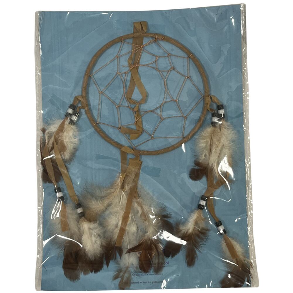 Brown White Feather Hoop Dream Catcher Lakota Sioux NIB